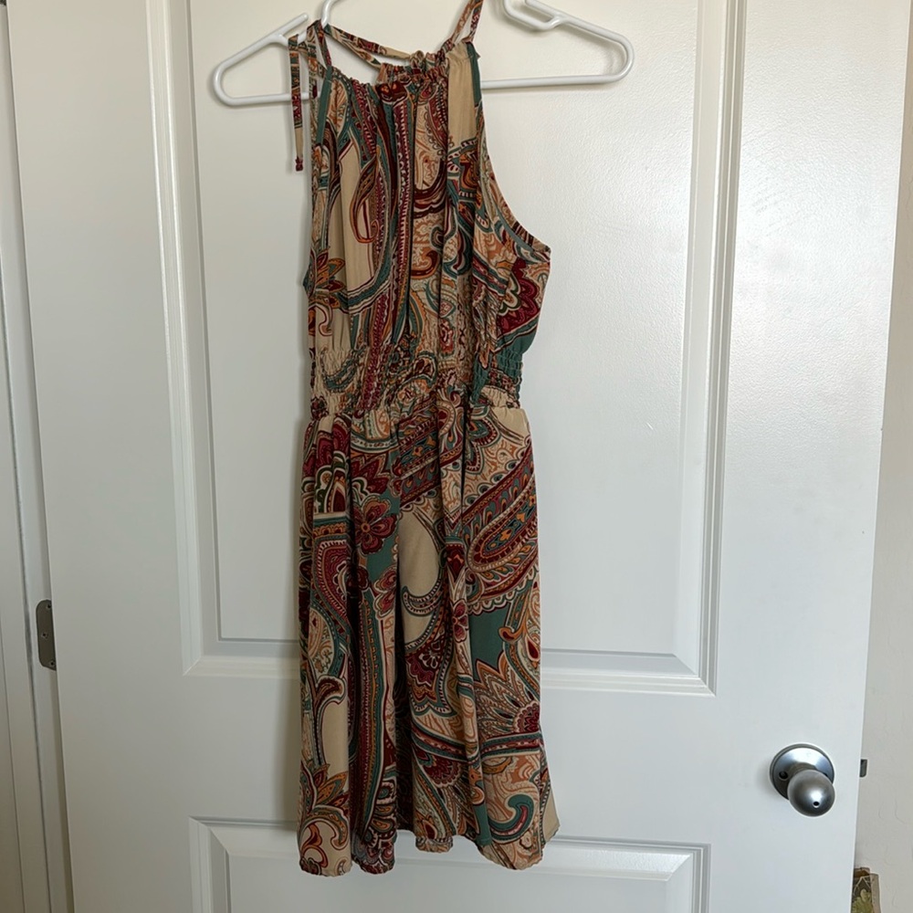 Paisley cinched waist halter dress (size M)